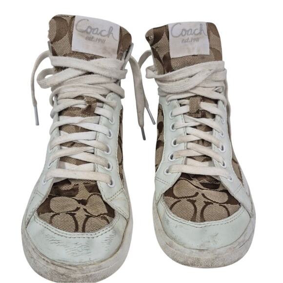 Coach Signature & Leather Ellis Khaki / White High Top Sneakers 8 - Picture 2 of 8